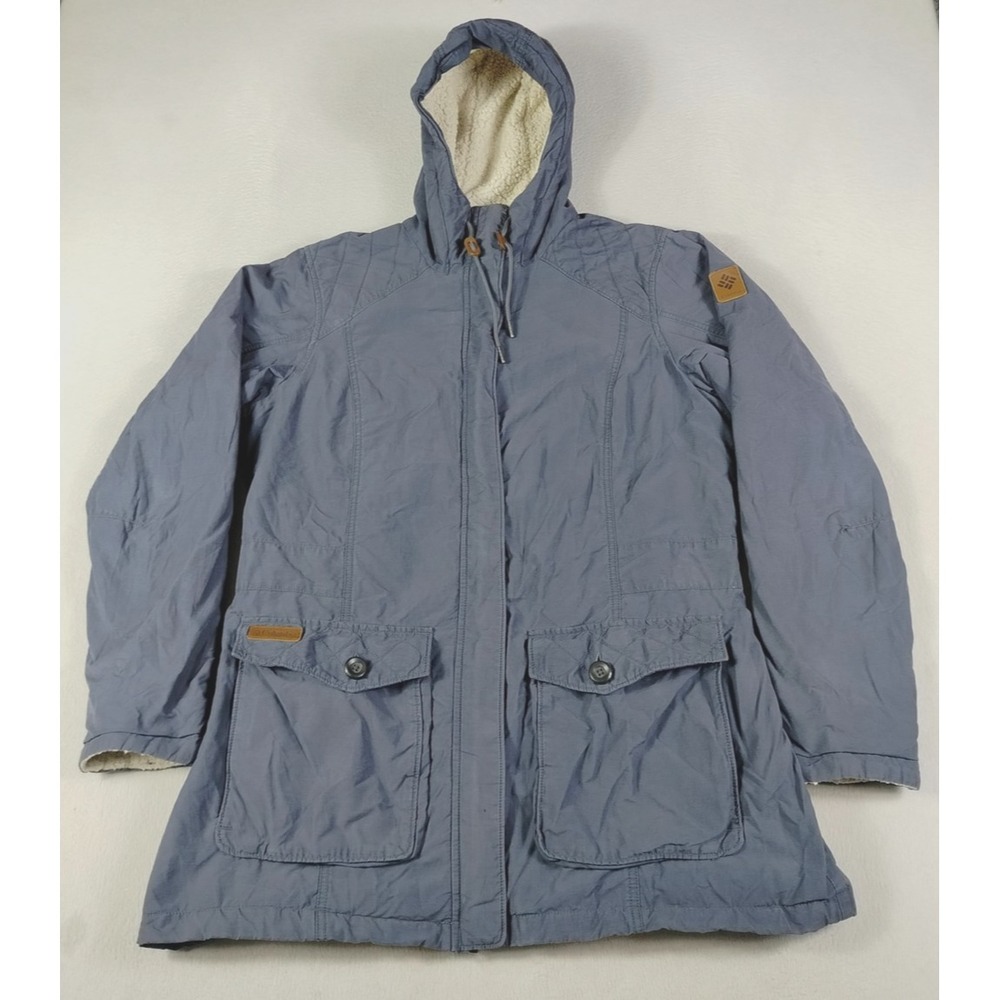 Columbia‎ Coat Womens XL Blue Hooded Sherpa Lined Twill Parka Insulated Outdoor